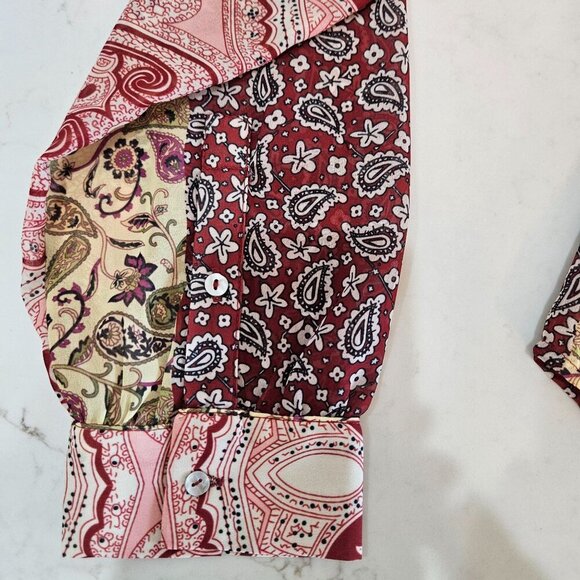 Soft Surroundings Langdon Button Down Tie Paisley Shirt Small Boho Mixed Print - Picture 6 of 10